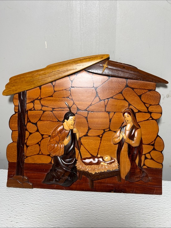 Other - 3D Wooden Nativity Manger Plaque - Handcrafted Hanging